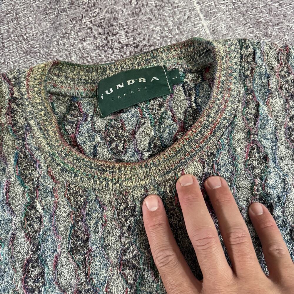 Men's Vintage 90's Tundra Canada Gray Coogi Like Textured Crewneck Sweater Sz L - Picture 2 of 4